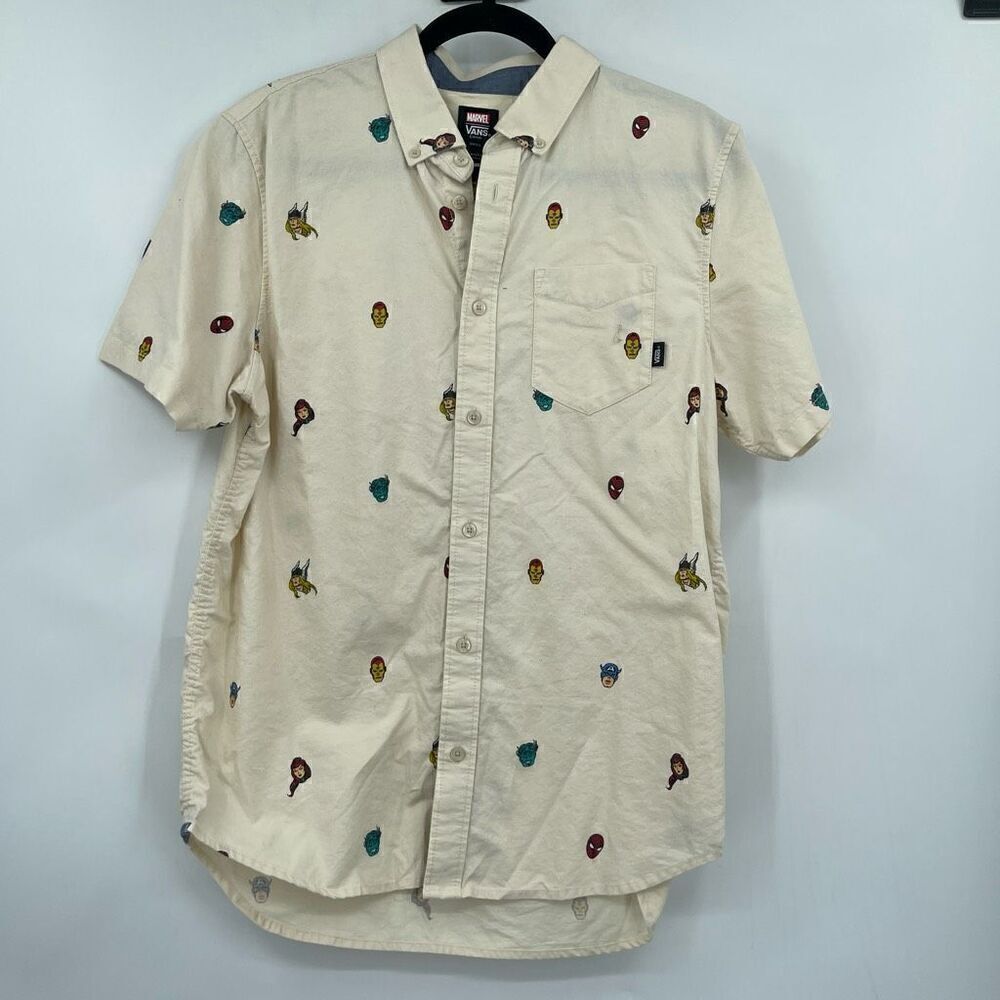 Vans Cream Classix Fit Marvel Houser Short Sleeve Button Up Shirt Small
